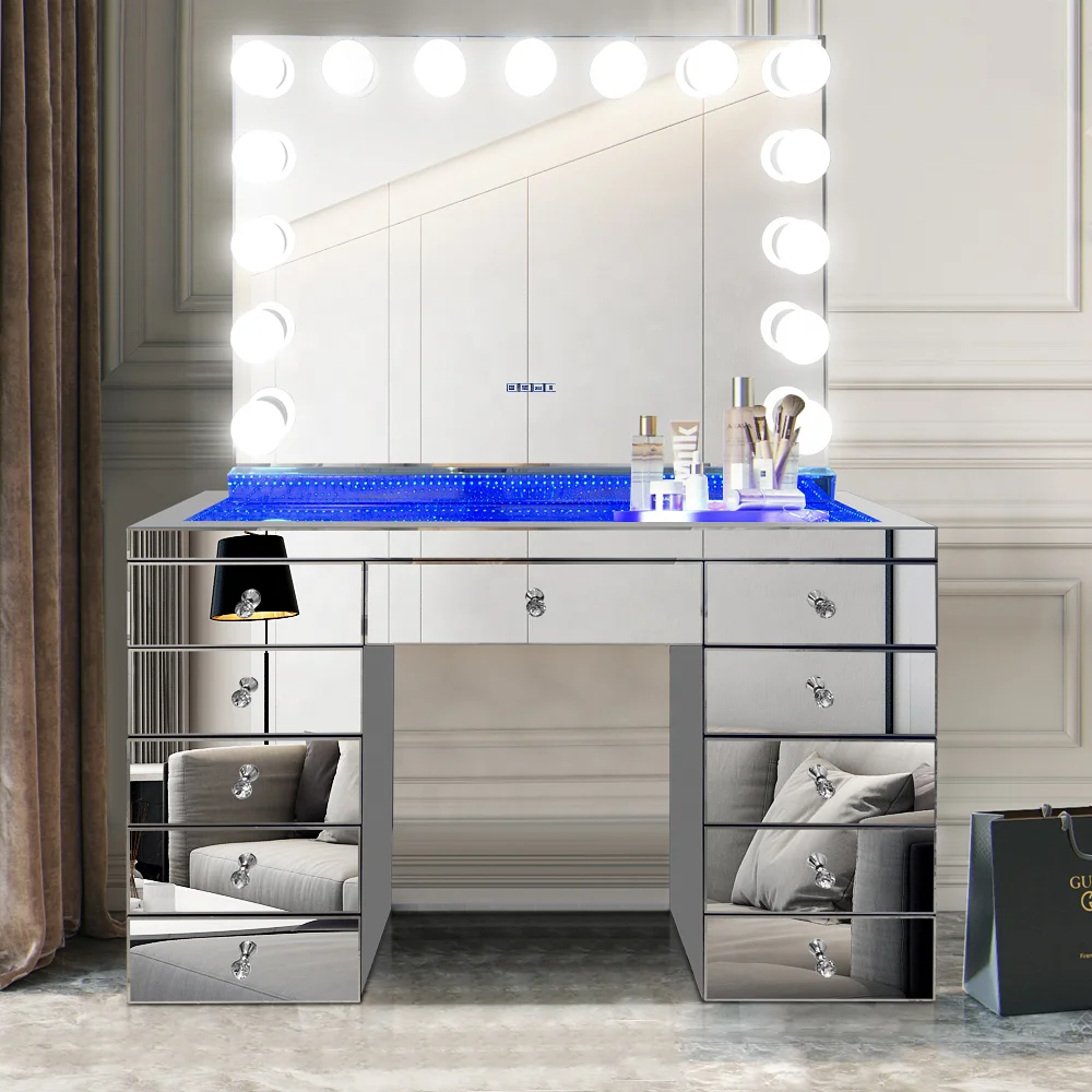 2022 Docarelife Newly Design Modern Corner Bedroom Set Lighted Mirror Dressing Table Makeup Mirrored Dressers