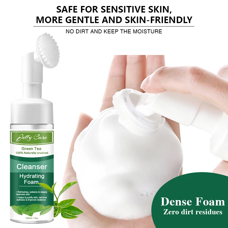 Custom Private Label Natural Moisturizing Deep Cleansing Green Tea Foam Face Wash for Face Cleansing Facial Cleanser