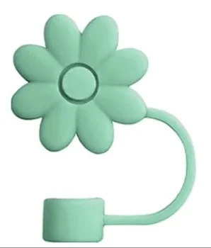 Pop Green 10mm 0.4in Cute Silicone Flowers Straw Toppers Food Grade Reusable Tumbler Party Accessories Tips Cap Straw Cover Cap