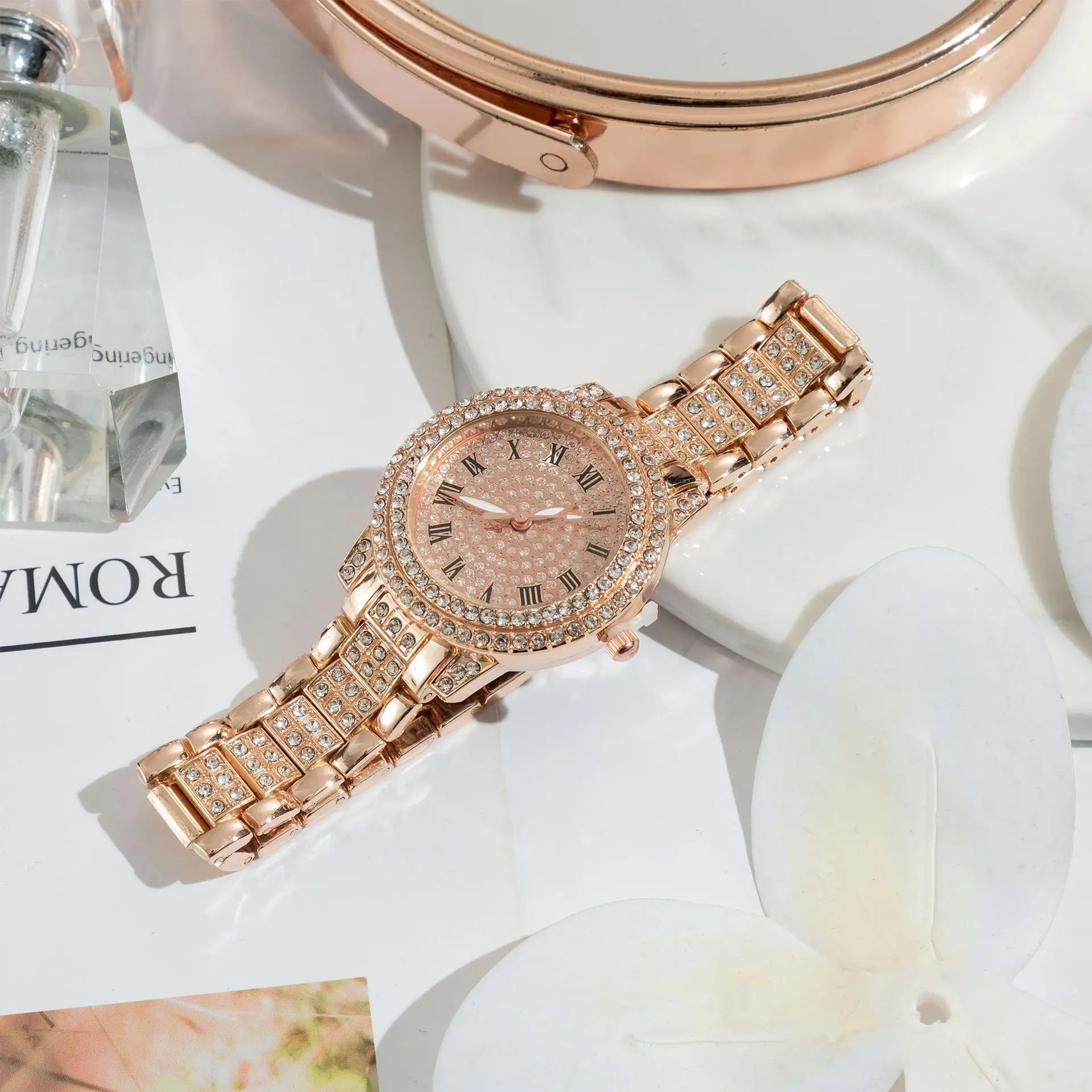 Emporio Armani sky star watch rose gold steel watch diamond inlaid women\'s Watch Amazon.com: Emporio Armani Women main image 4