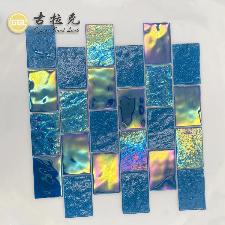 Hot Blue Color Iridescent Glass Mosaic Tile Swimming Glass Pool Mosaic Tile Outdoor Mosaic Tile factory