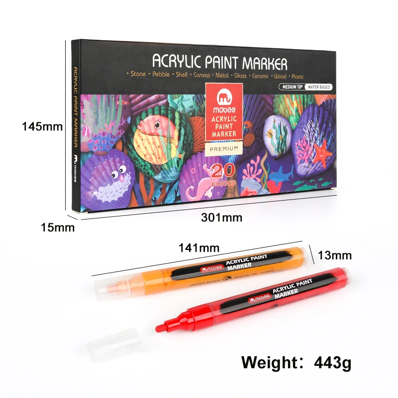 Mobee P-966B-20 Custom Logo Large Capacity Water-based Acrylic Paint Marker Pen Set for Student Drawing