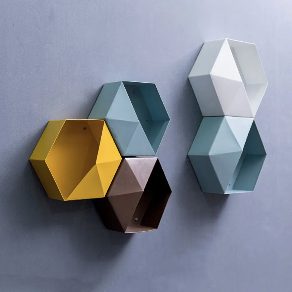 Floating Shelves Wall Mounted Various Colors Hexagon Geometric Home Decor Hanging Shelf Wooden Shelves For Wall