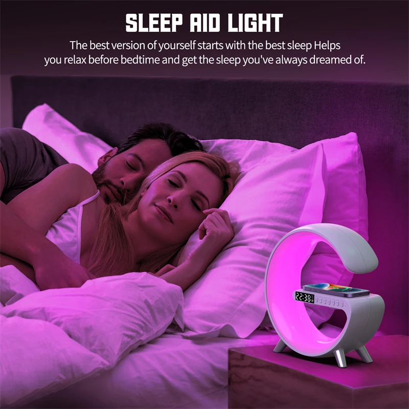 New Luxury 5 in1 Multiple Using Device APP Control Smart Light 15W Fast Wireless Charger with Clock Time And Wireless Speaker