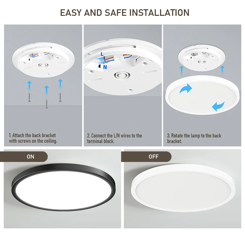 Ultra-Thin 3CCT Changeable 3000k/4000k/6000k LED Ceiling Light Modern Flush Mount Lamp for Home Office Indoor Lighting