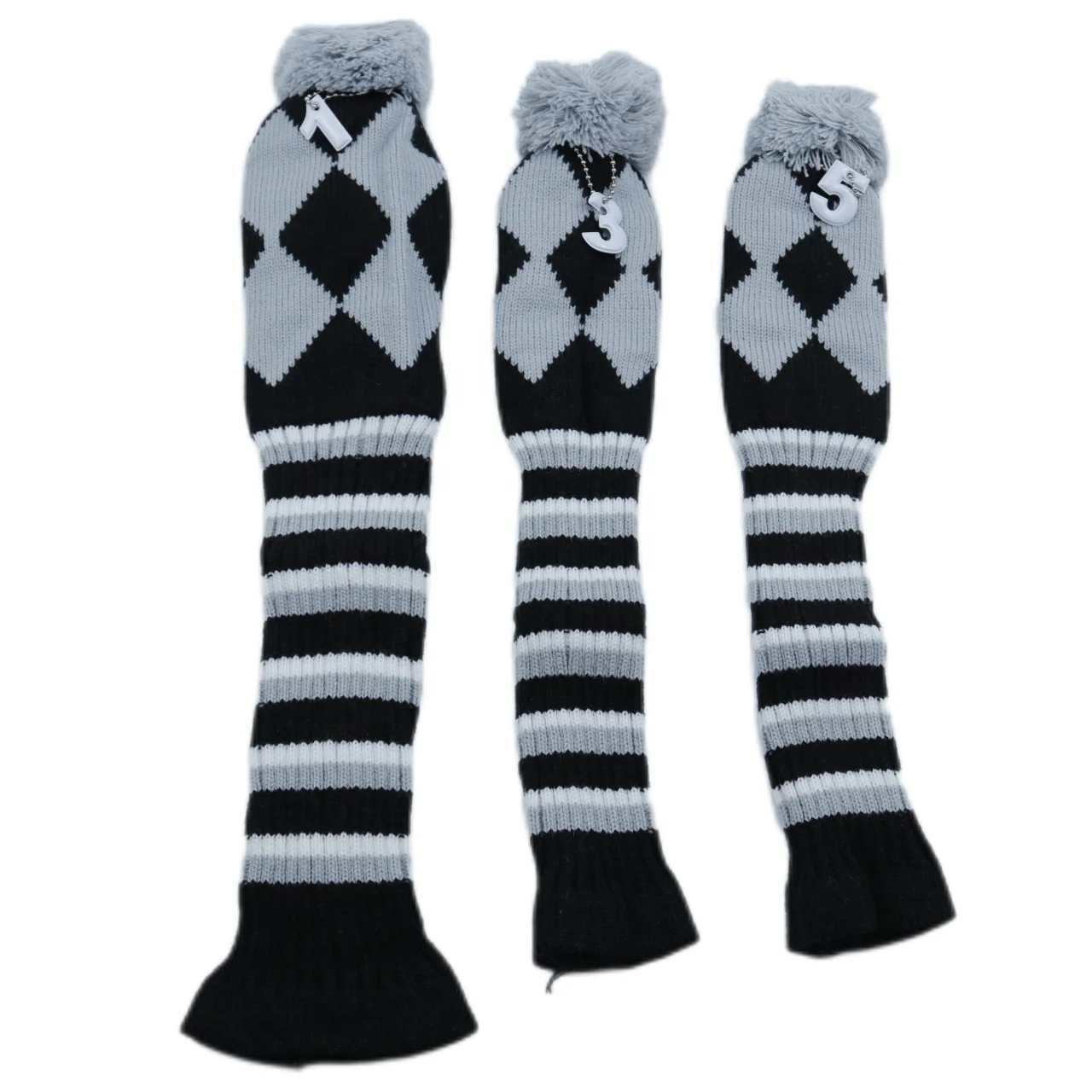 3 Pieces/Set Golf Rhombus Pattern Knitted Driver Fairway Wood Hybrid 1 3 5 Wood Golf Knit Headcover