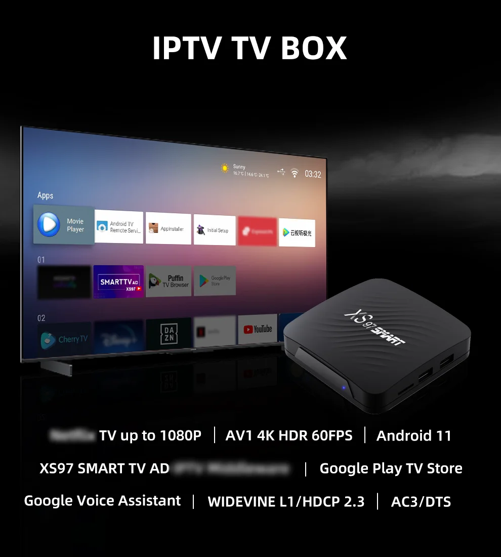 XS97 Smart Android TV Box - 4GB 32GB 4K IPTV Set Top Box
