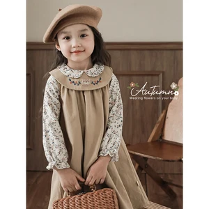 YOEHYAUL High Quality Doll Lapel A-Line Cute Dress Children's Fresh and Colorful Digitally Printed Embroidered Skirt