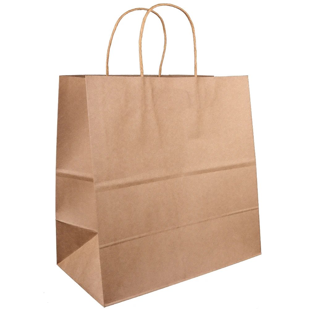 Brown Kraft Paper Bag Flat Twisted Handle Fast Food Take-Away Packaging Offset Printing Craft Bags Shopping Customizable Logo