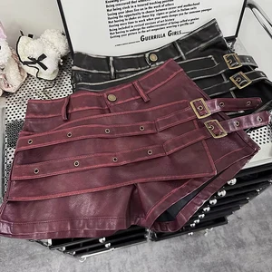 Viviblook Z1108PT New Street Hot Girl Female Asymmetric High Waist Leather Shorts