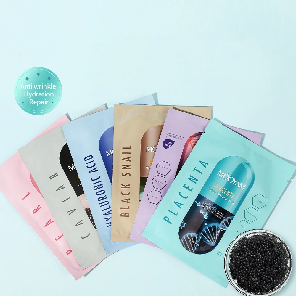 6 Types Capsule Face Mask Sheet Skin Care Hydrating Firming Anti Aging 25ml Pearl Collagen Caviar HA Snail MOOYAM Facial Mask