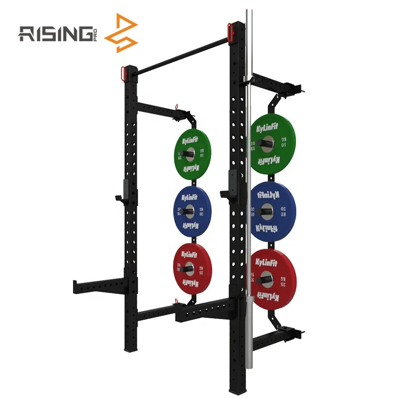 RISING folding squat rack wall mounted wall mount foldable power rack ...