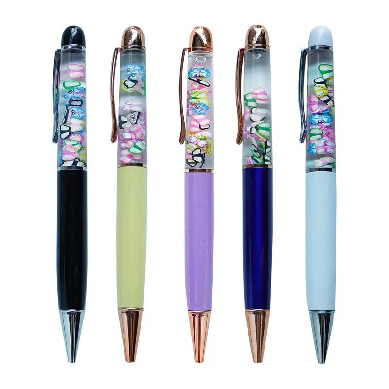 Premium Souvenir Liquid Floating Pen Custom logo Metal Twist Ballpoint Pen Kids Liquid Sand Glitter Ball Pen