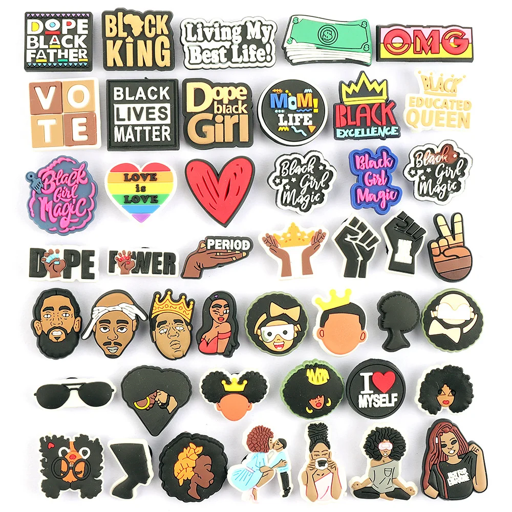 BUSY GIRL AL5432 Black lives matter clogs shoes charms clog shoe charms cheap designer pvc shoe charm