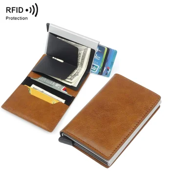 Small PU Leather Men Wallet Automatic Snap Clip Id Fashion Cardholder New Rfid