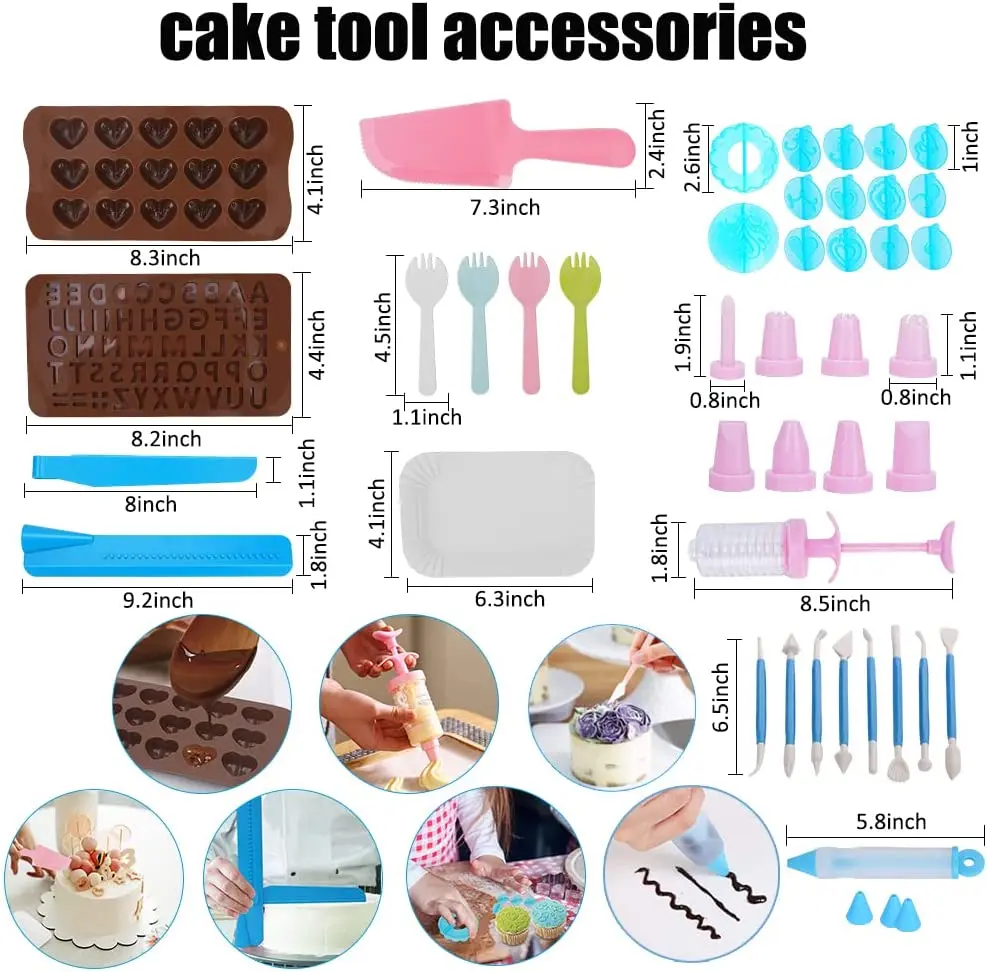 Cake Decorating Supplier Baking Pastry Tools Rotating Cake Stand Turntable Baking Knives Nozzles Baking Pastry Tools 635pcs Set