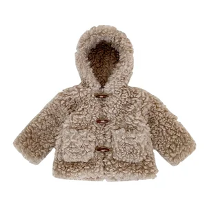 New Arrival Claw Button Kidscoat Warm Lamb Wool Hoodie Girls Cute Jacket
