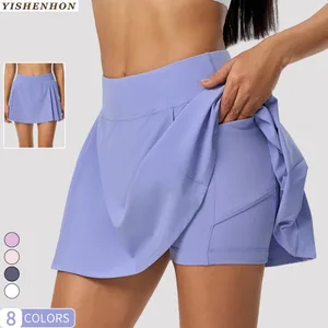 YISHENHON New Arrival Women's High Waist Yoga Shorts Skirt Fast Dry Breathable Polyester Sport Tennis Skirts Custom  Sportswear