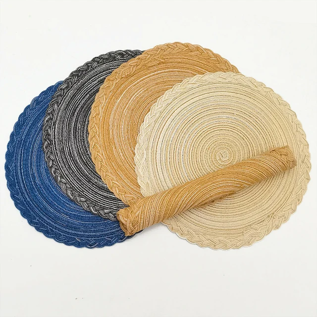 Bohemian Style Non-Slip Woven Rattan Placemats Bulrush Woven Heat Resistant Dining Table Mats Pads Farmhouse Style Wicker