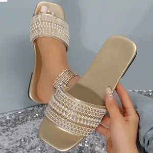 New Arrivals Women's Flat slippers 4 Color Shiny Pearl Luxury Sandal Shoes 2026 New Design Export Quality Lady Flat Slipper