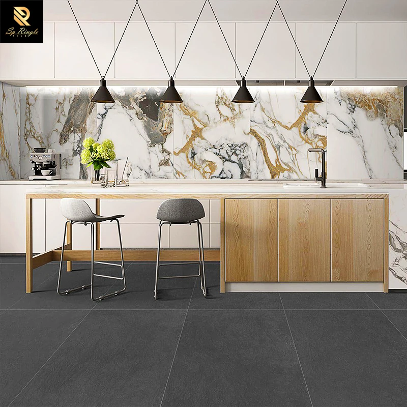 Springletile Interior Marble Tile Polished Kitchen Anti-slip Ceramic Gold Glitter Black Panda White Floor Glazed Porcelain Tile
