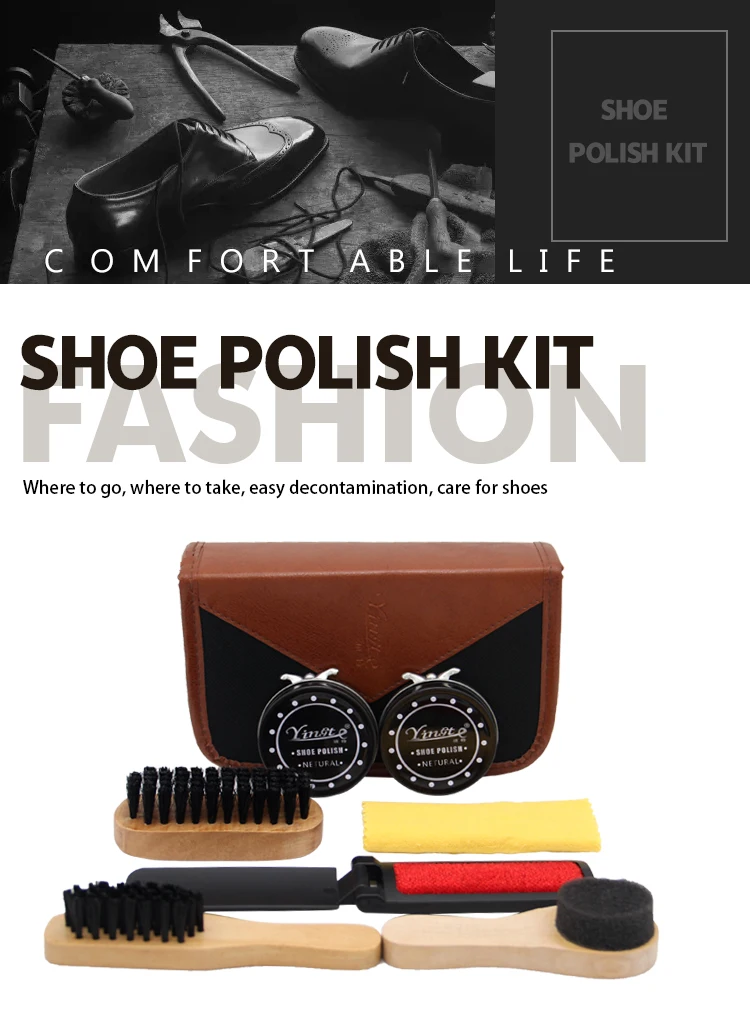 Factory Wholesale 7 In 1 Portable Travel Shoe Care Set Shoe Polish Shine Set Leather Shoe Care Kit