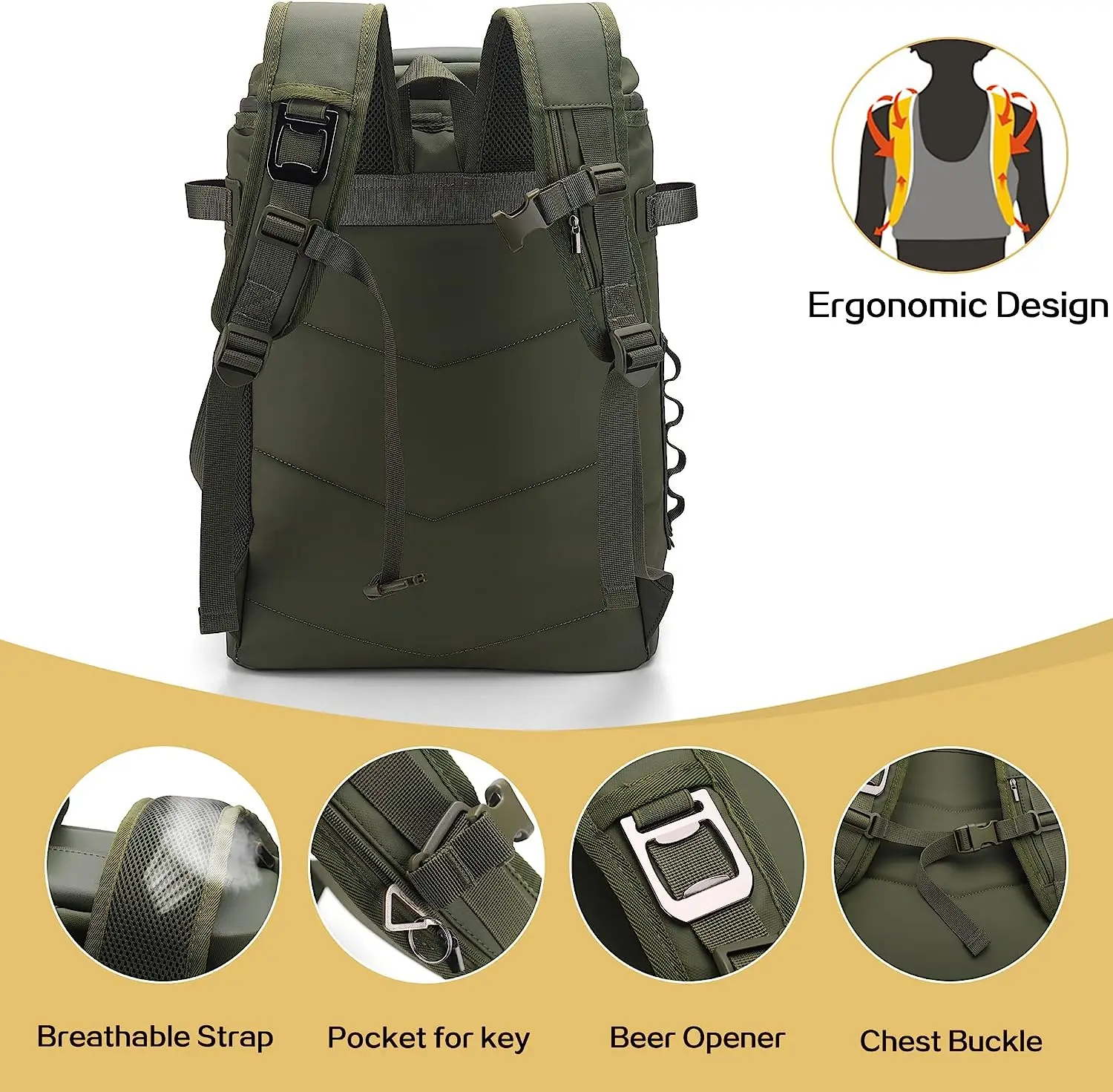 Large Lunch Insulated Hiking Cooler Lunch Backpack Soft Ice Chest Bag