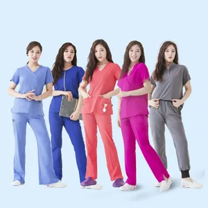 Women's Woven Surgical Hospital Jogger Uniform Medical Nursing Scrubs Sets Elastic Pockets Professional Grade Clothing Custom