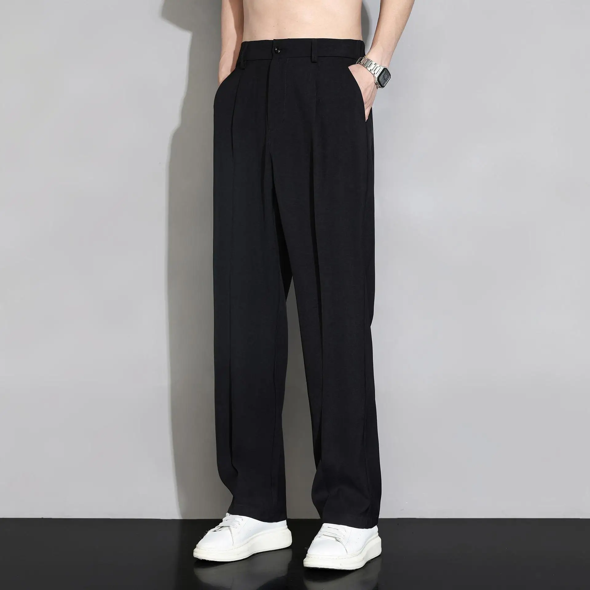 Men's Summer Thin Ice Silk Casual Dress Pants - Wide Leg Straight Trousers, Breathable & Stylish. Perfect for Business Wear. Men's Summer Thin Ice Silk Casual Dress Pants - Wide Leg Straight Trousers, Breathable & Stylish. Perfect for Business Wear.