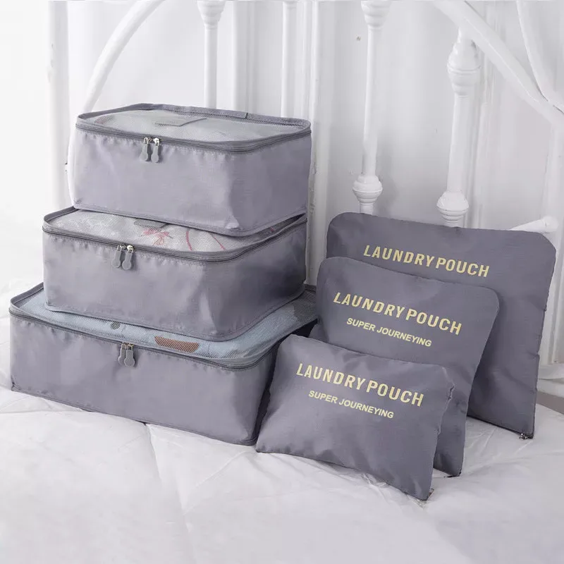 6pcs Packing Cubes Set Large Travel Luggage Organizer 3 Cubes 3 Laundry Pouch Bags 6pcs Travel Organizer Storage Bag