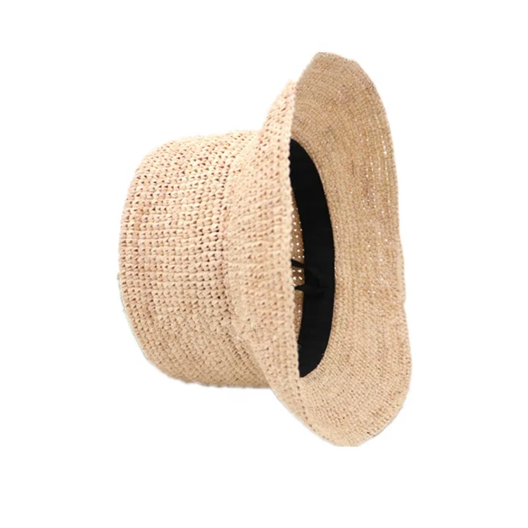 Custom Designer Handmade Crochet Raffia Straw Bucket Hat for Women Lady Beach Sun Shade for Daily Sports Outdoor Casual Dress