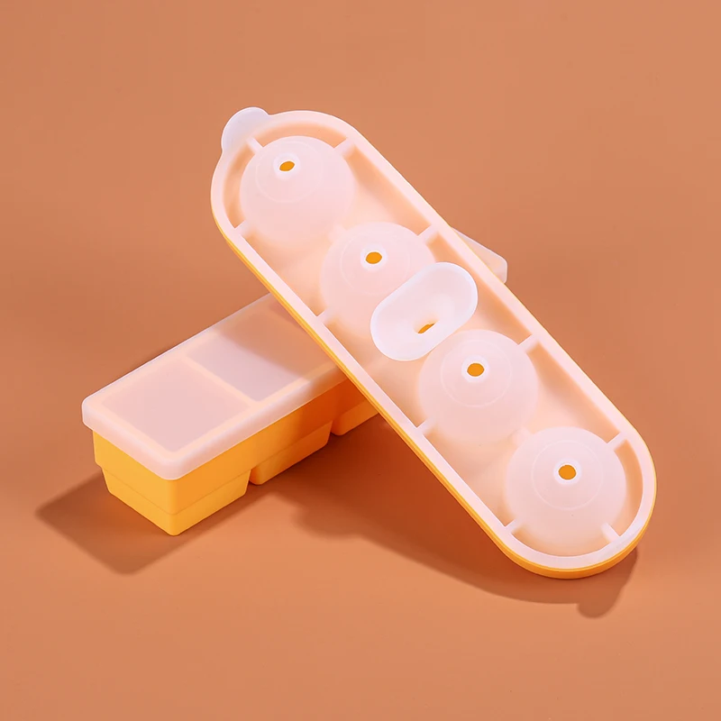 4 Holes 3D Whisky Drink Ice Ball Cube Maker Mold Trays Sphere Square Shapes Silicone Ice Cube Trays Pallet Moldes With Lid