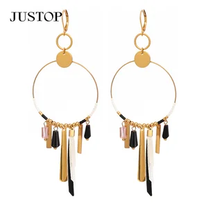 Designer 18K Gold Plated Stainless Steel Earrings with Nature Stone Big Hoop & Drop Pendant Fashion Gift for Women