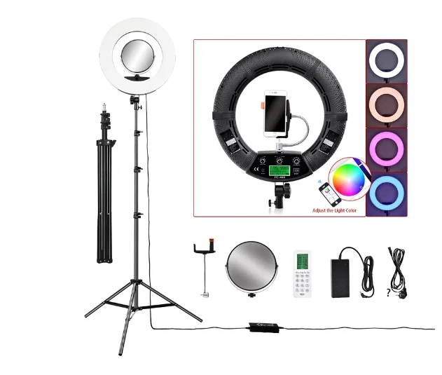 96W LEDRGBリングライト18インチリングランプキット、三脚付き2700K