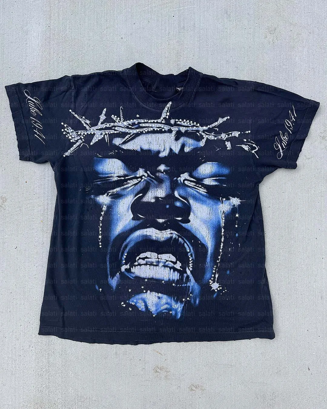 Salati Manufacturer Heavyweight T-shirt Glitter Short Sleeve Printed Boxy Oversized Rhinestone Vintage Tee Acid Wash T Shirt Men gallery 5