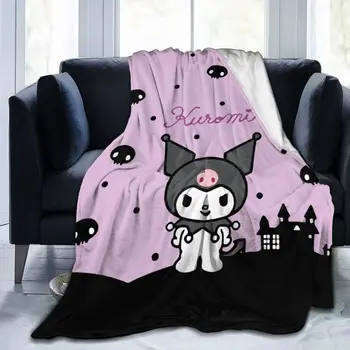 Kawaii Sanrioed Coral Wool Blanket Kuromi Cute Kitty Office Lunch Break Blanket Thickened Heating Bedsheet Anime Series Gifts