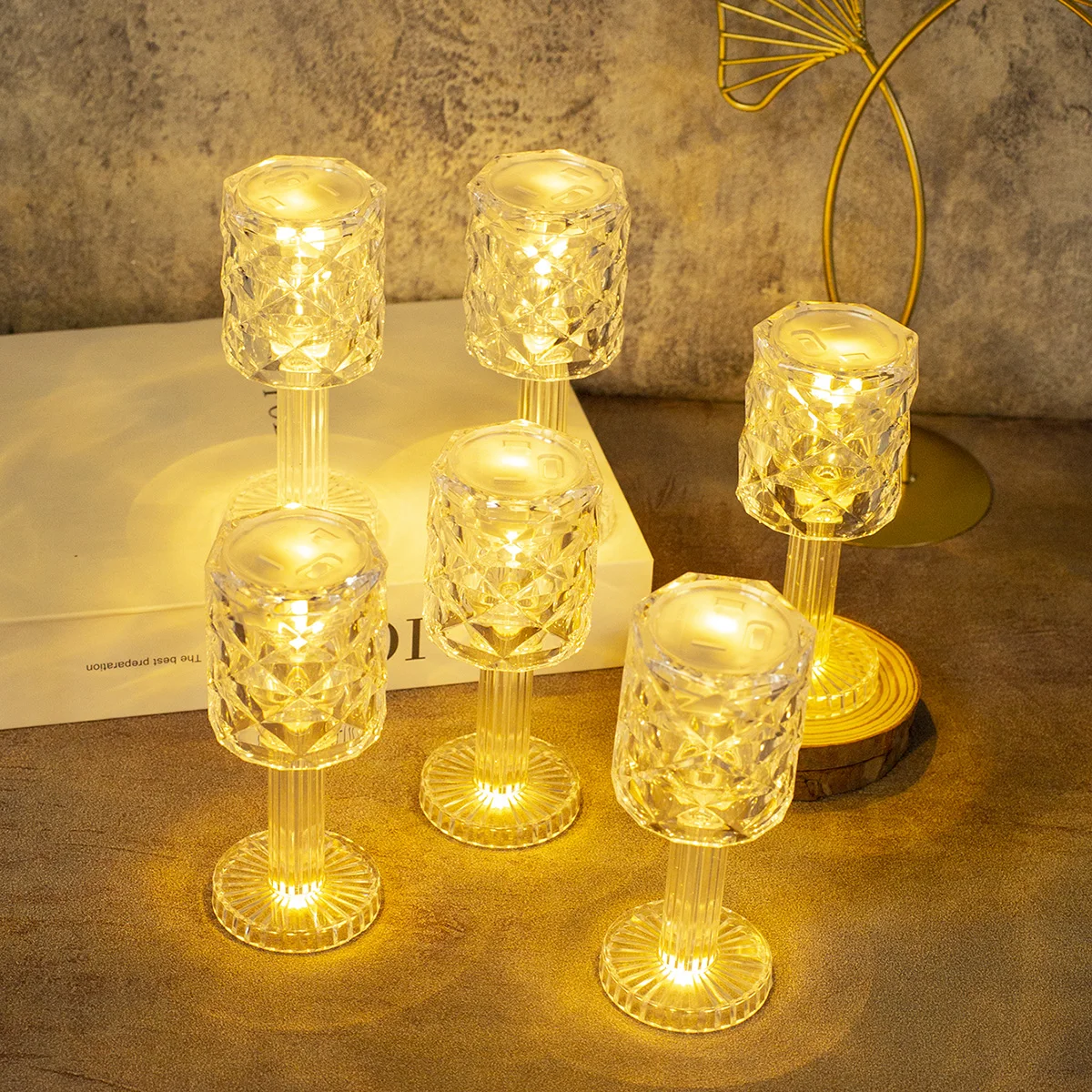 Transparent diamond patterned table lamp flameless LED candle customizable with colorful lighting warm light home decor