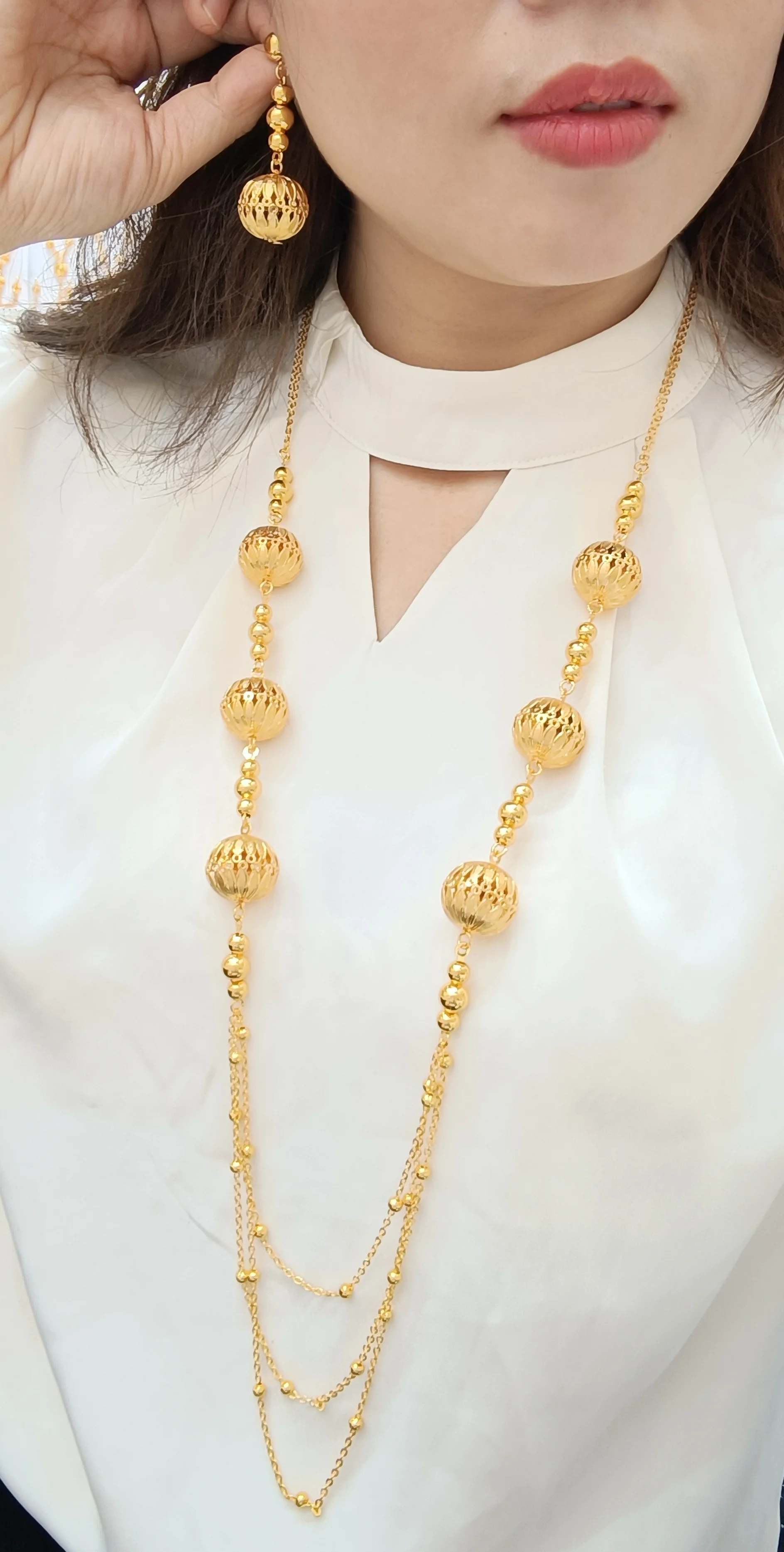 Saudi Arabia 24k Gold Jewelry African Bride Necklace Earrings Indian Women's Jewelry Sets Buy