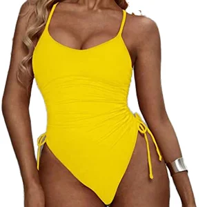 HT-2055 Women's High Leg Beachwear Swimwear One Piece Vintage/Nyron/Spandex Multi Print Push Ruched Recycle Fabric