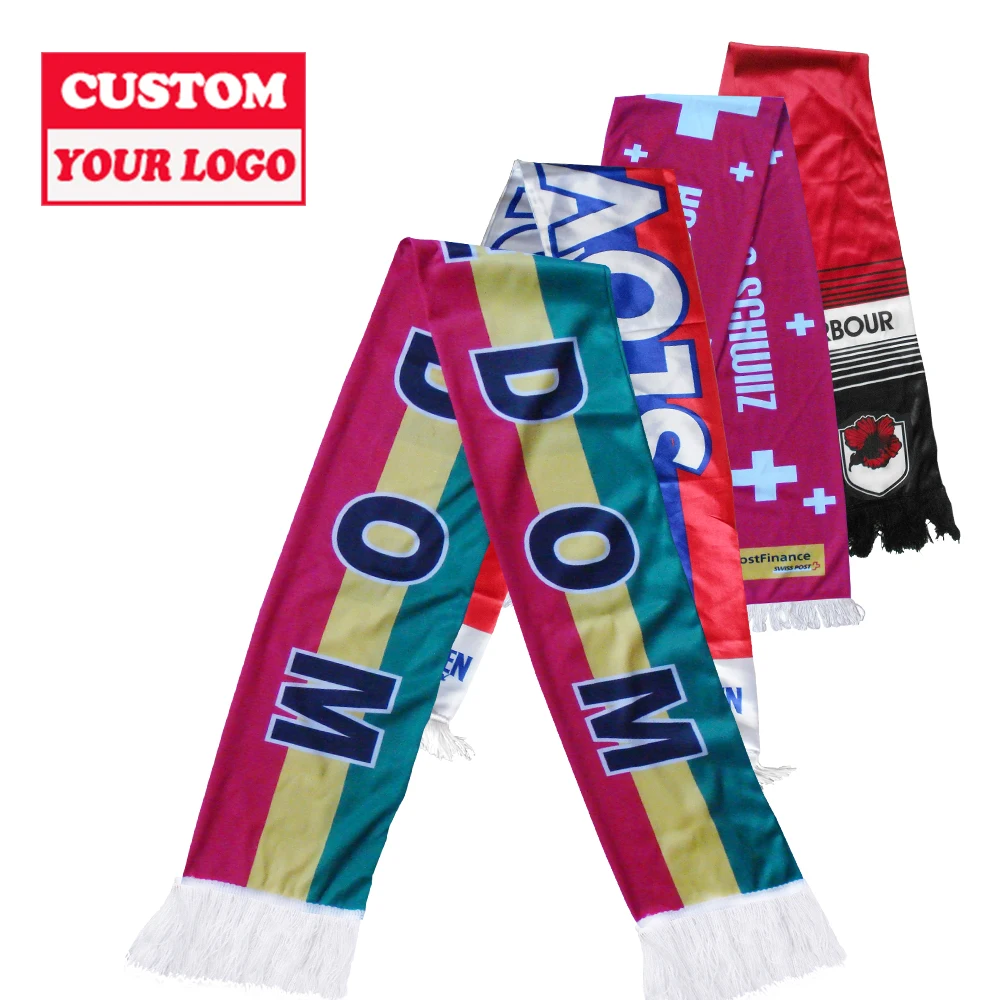 Embroidered Souvenir Club Hand Waving Woven Sports Soccer Team Fan Football  Game Scarf Custom Logo Knit Bar Scarf for Promotion