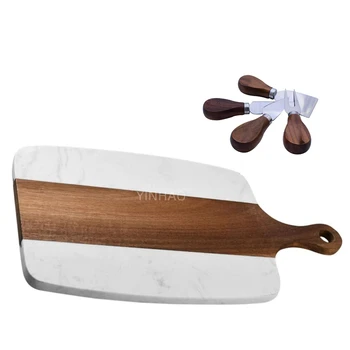 Hot Selling Cheese Board Set Acacia Wood Marble Cheese Board Cheese Cutting Board With Knife Set