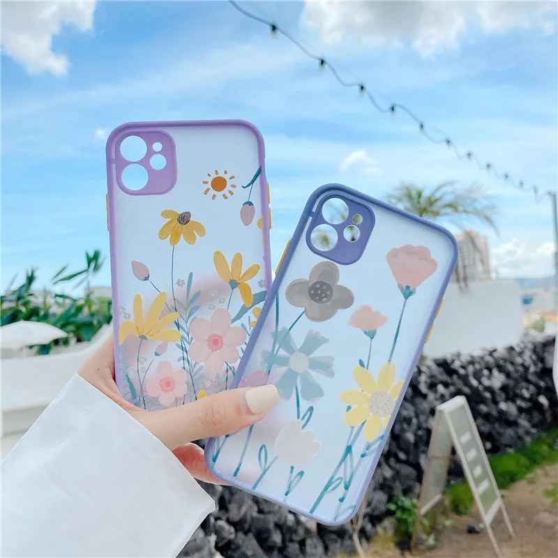 Customized  Flower Phone Case Soft Matte Coque for iPhone 11 12 13 14 15  16 Pro Max SE 2020 XSMAX XR XS 7 8 Plus XR Coque