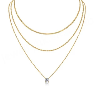 Autumn Winter S925 Silver Rhodium Plated Stacked Moissanite Charm Necklace Fine Pendant Link Chain Light Luxury Golden