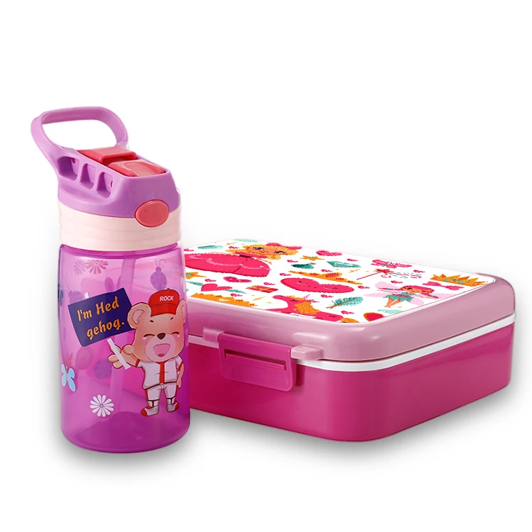 Cute Kids Plastic Bento Lunch Box With Water Bottle And Lunch Bag Sets