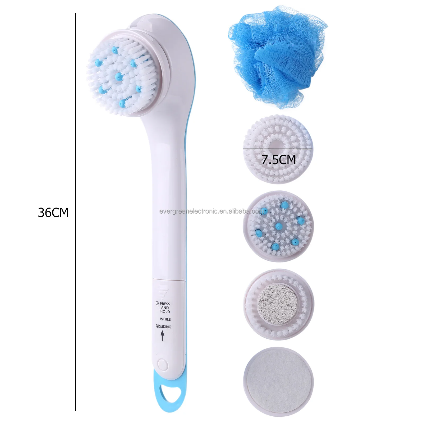 Handheld Massage Body Foot Brush Back Clean Long Handle 5 In 1 Electric Bath Shower Brush