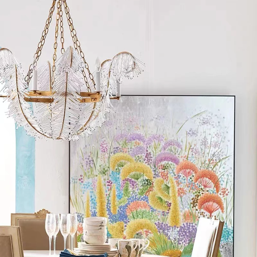 Американская сельская постмодернизированная Хрустальная трубчатая перьевая люстра, французская простая люстра