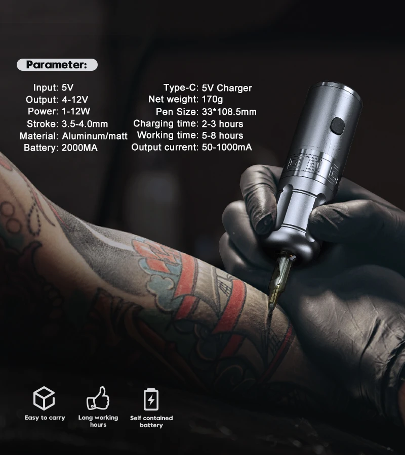 Utopian Kabellos V3 Wireless Tattoo Pen Machine(Black) – Aarika Tattoo  Supply