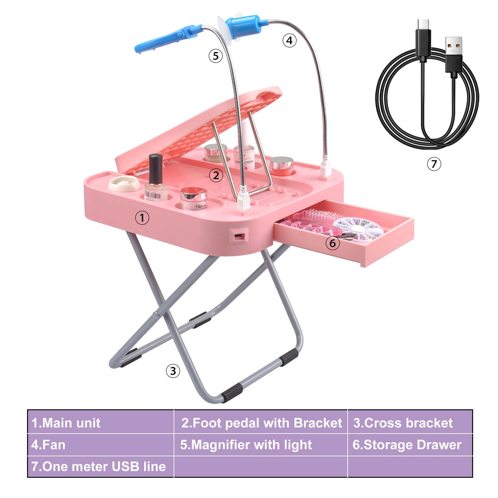 The Beauty Footrest for Easy At-Home Pedicures, No More Bending With LED Magnifier Fan Non-Slip Sturdy Legs & Built-in Storage