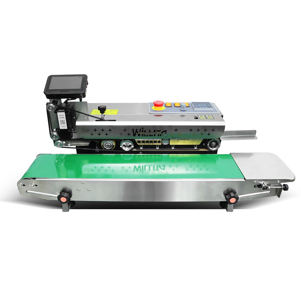 New Design Tabletop Continuous Film Plastic Bag Sealing Machine With Inkjet Printer Expiry Date Printing