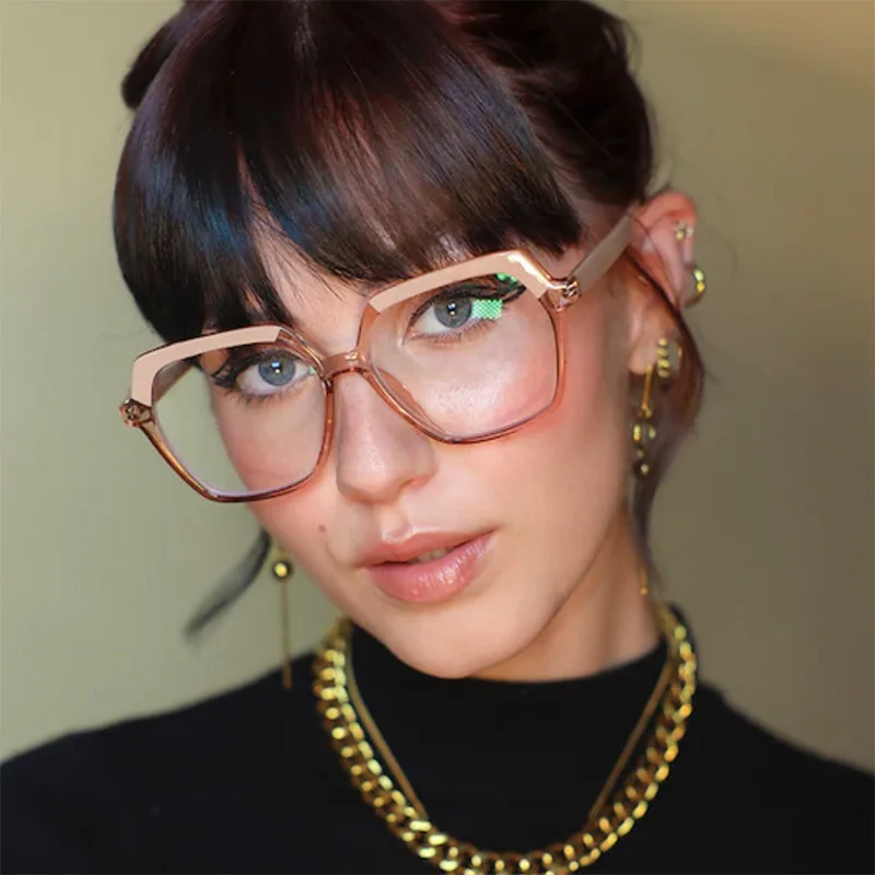 2024 New Retro Luxury Square Beige Glasses Frames Patchwork Color Irregular Frame Trendy Sexy Ladies' Myopia Reading Eyeglasses